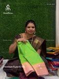 Premium Kanchi Silk Peacock Mango Peacock Parrot Green Baby Pink