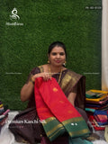 Premium Kanchi Silk Peacock Peacock Flower Red Dark Green
