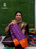 Premium Kanchi Silk Peacock Mango Peacock Chakra Violet Orange