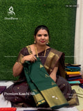 Premium Kanchi Silk Diamond /Star/Flower Diamond Stone Peacock Dark Green Gold