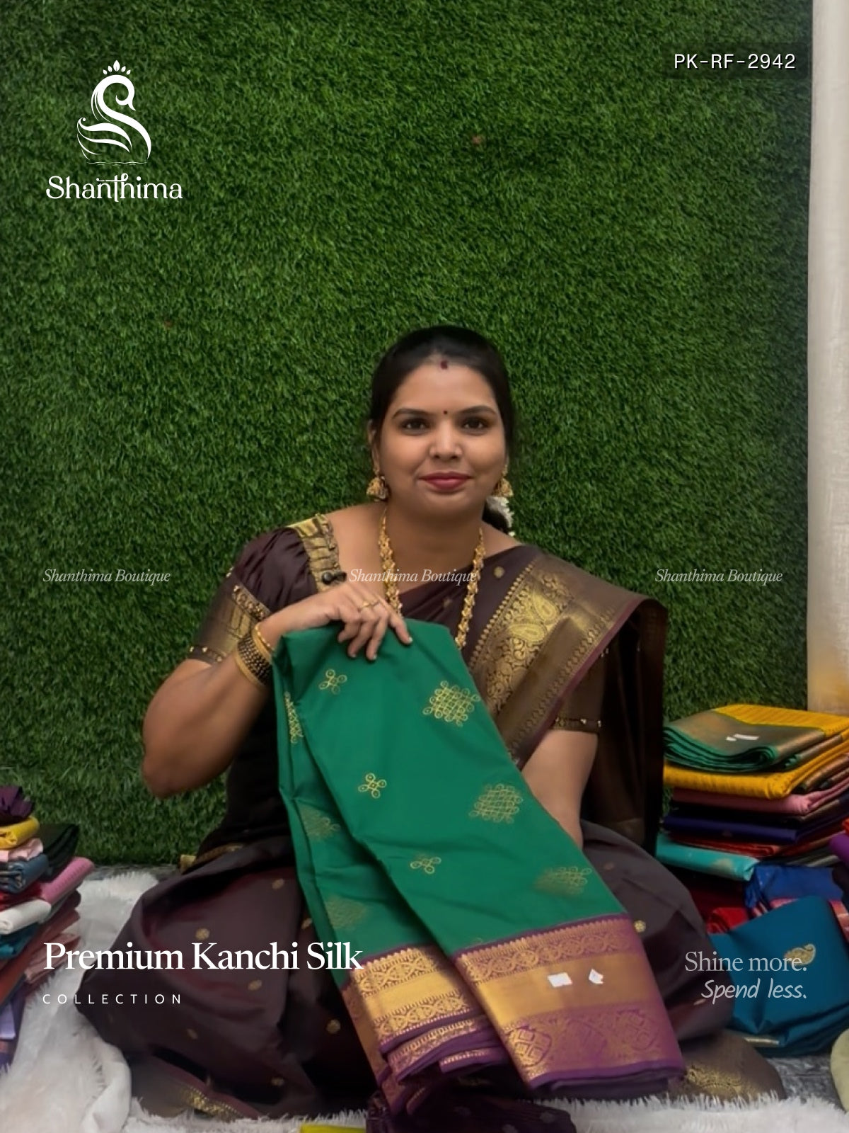 Premium Kanchi Silk Rangoli Flower  Dark Green Dark Violet