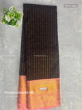 Premium Kanchi Vertical Stripes Flower Dark Brown Baby Pink