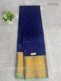 Premium Kanchi Silk Vertical Stripes Mango Flower Ink Blue Copper Color