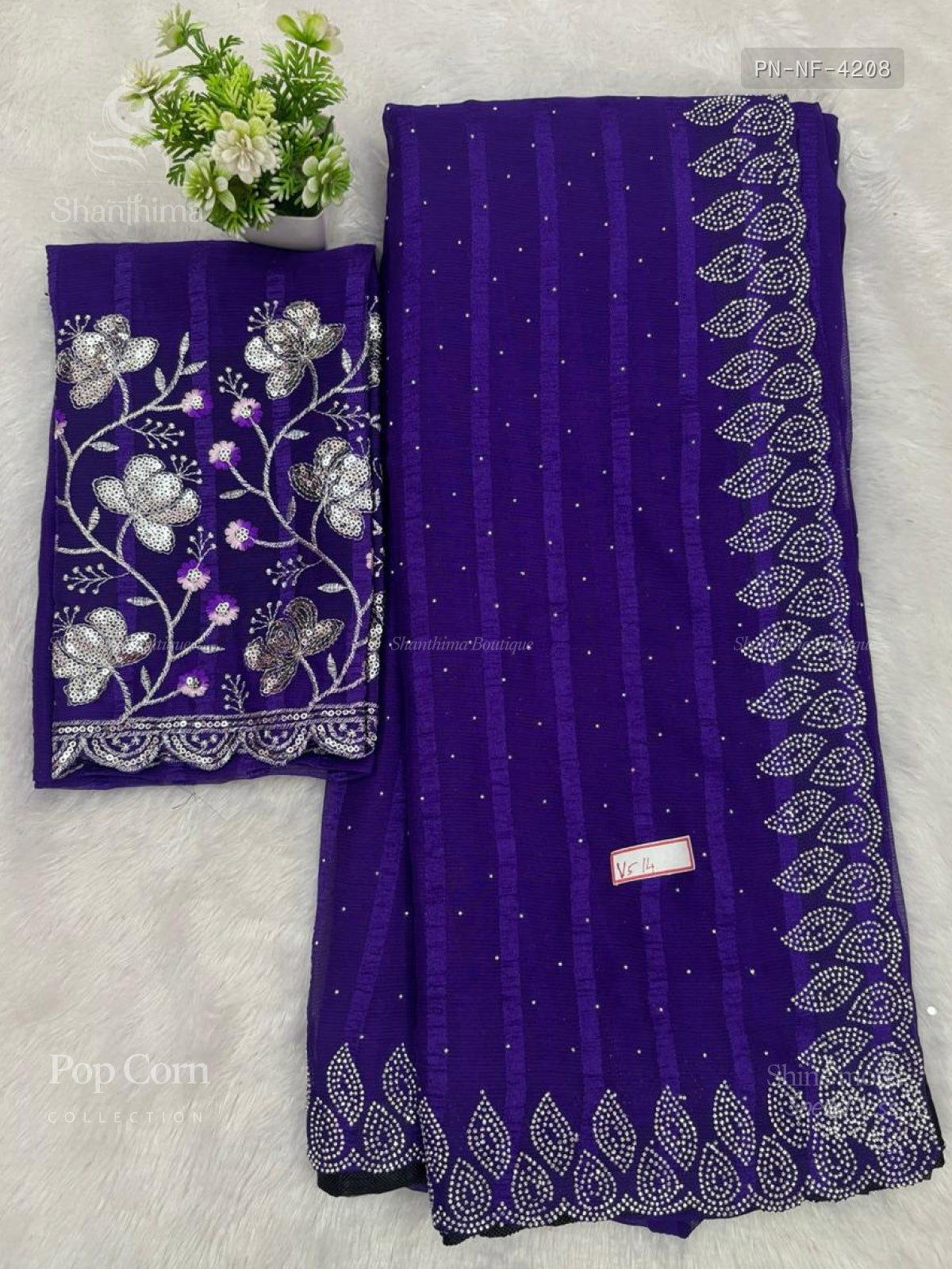 Pop Corn Stones Flower Dark Violet Silver