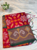 Pochampally Silk Flowers Diamond Stone Peacock Red Green