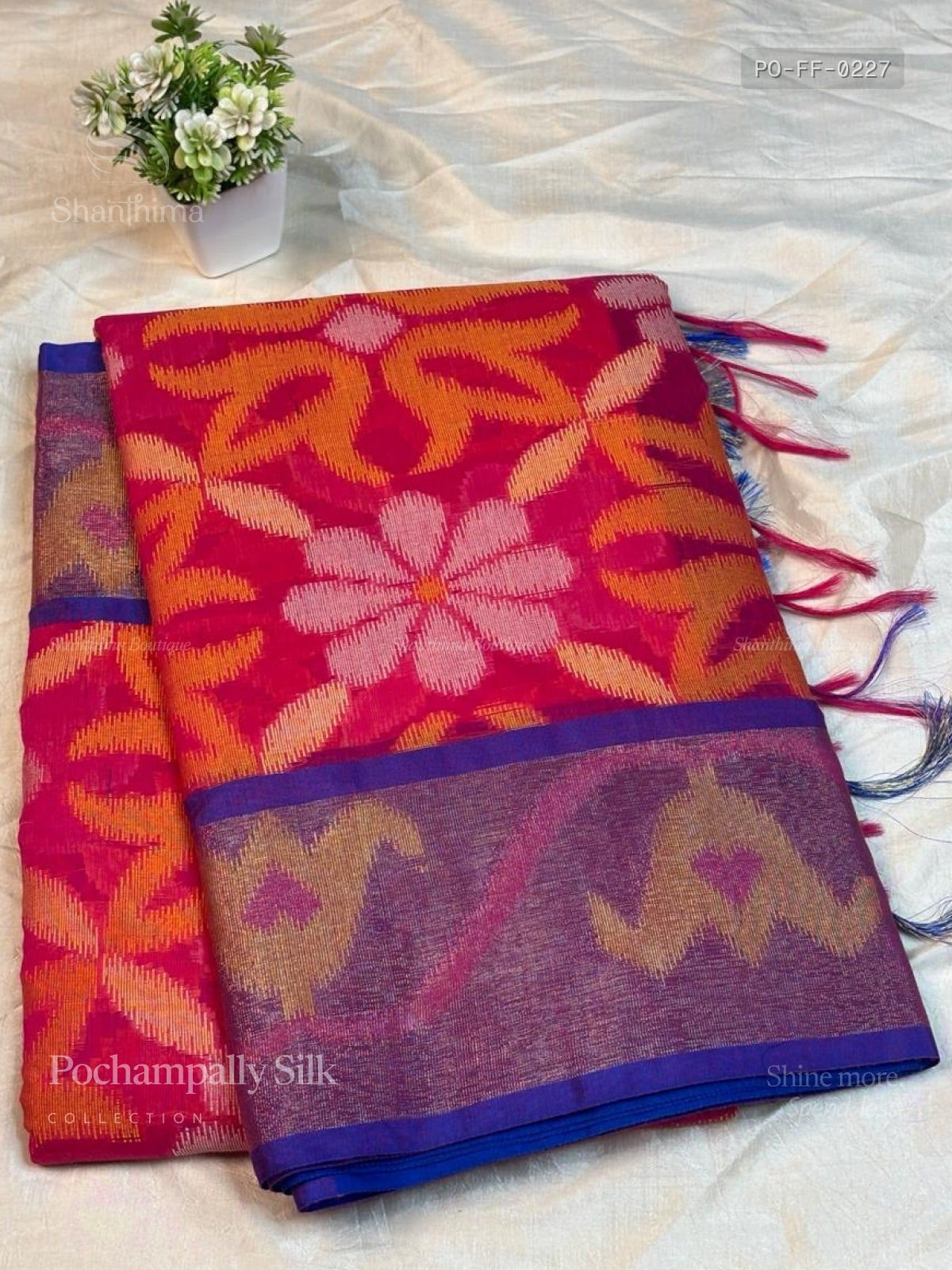 Pochampally Silk Flowers Flower Pink Ink Blue