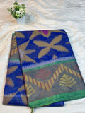 Pochampally Silk Flowers Temple Chakra Peacock Temple Peacock Ink Blue Green