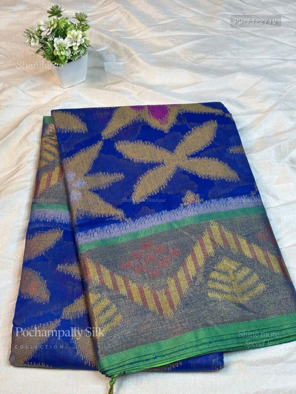 Pochampally Silk Flowers Temple Chakra Peacock Temple Peacock Ink Blue Green