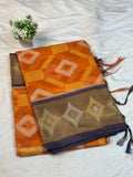 Pochampally Silk Diamond /Star/Flower Diamond Stone Peacock Rust Gold