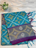 Pochampally Silk Diamond /Star/Flower Diamond Stone Peacock Sky Blue Violet