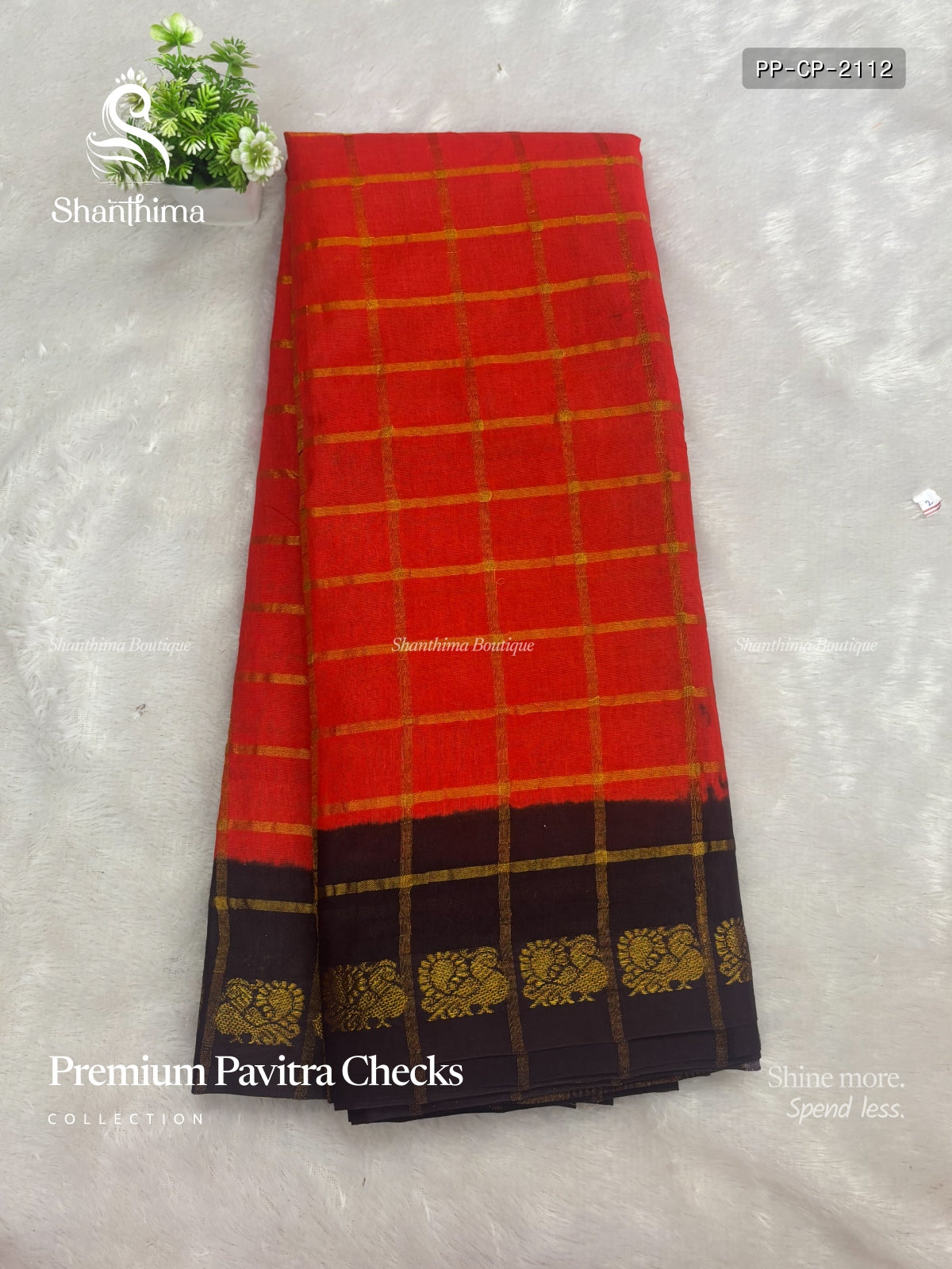 Pavitra Checks Grand Pallu Checks Peacock Vibrant Orange Brown