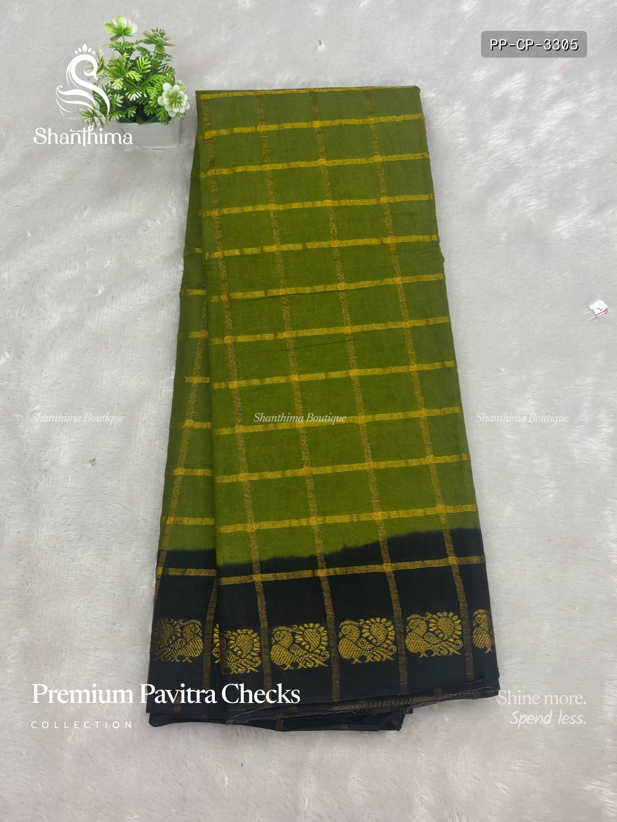 Pavitra Checks Grand Pallu Checks Peacock Elachi Green Black