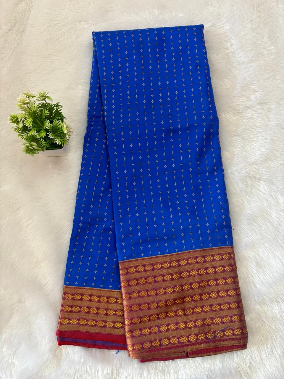 Arani Pattu Big Border Blue & Maroon