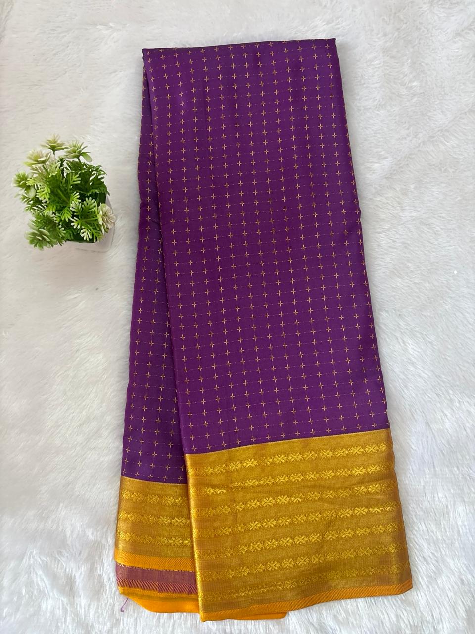 Arani Pattu Big Border Purple & Mustard