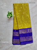 Crepe Silk Buttas Peacock Yellow Ink Blue