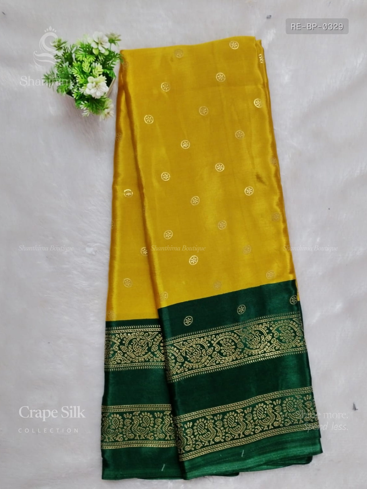 Crepe Silk Buttas Peacock Yellow Dark Green