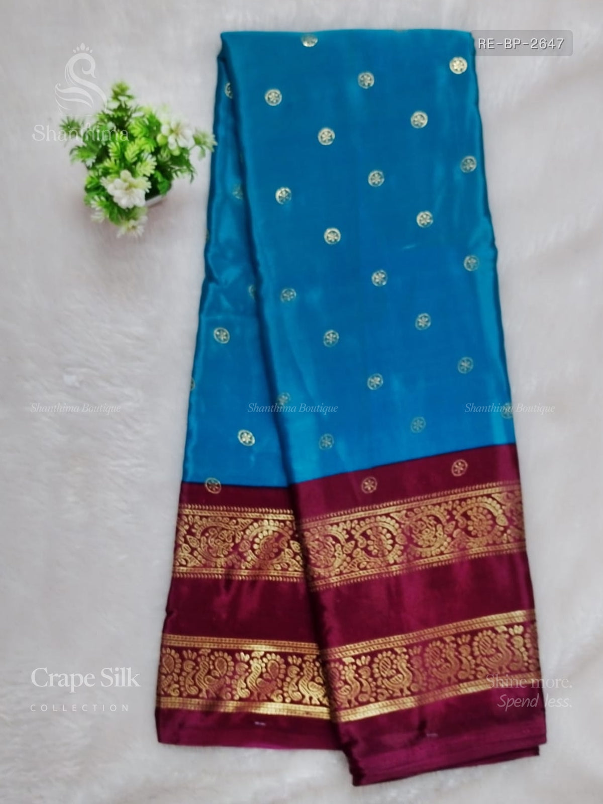 Crepe Silk Buttas Peacock Rama Blue Magenta