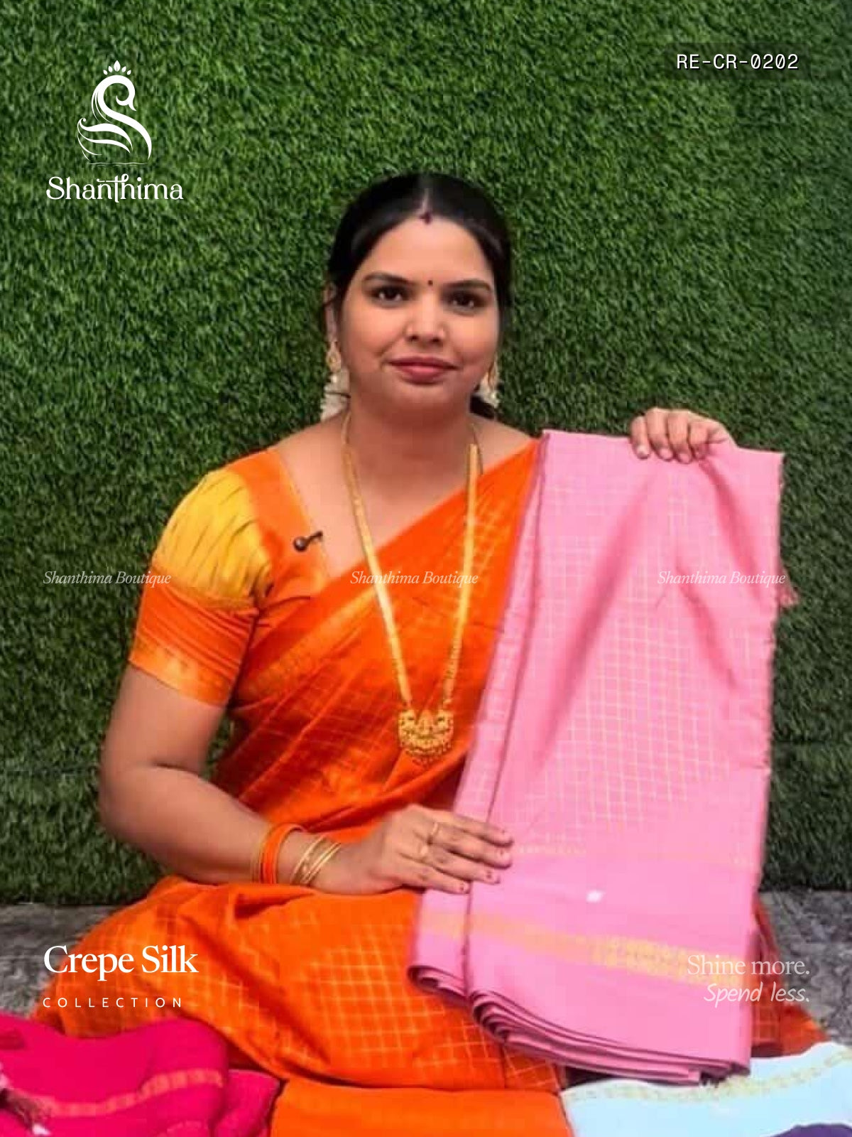 Crepe Silk Checks Chakra Star Pink Pink