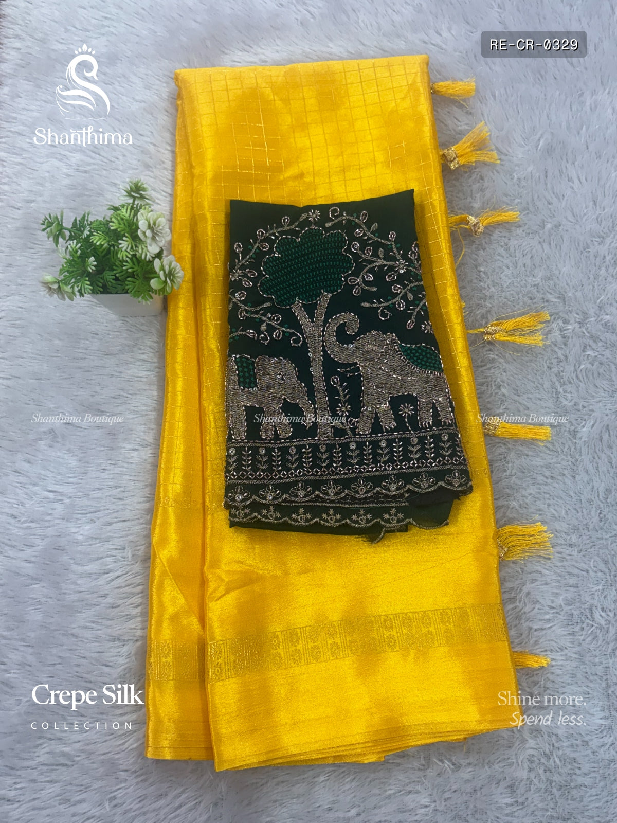 Crepe Silk Checks Chakra Star Yellow Dark Green