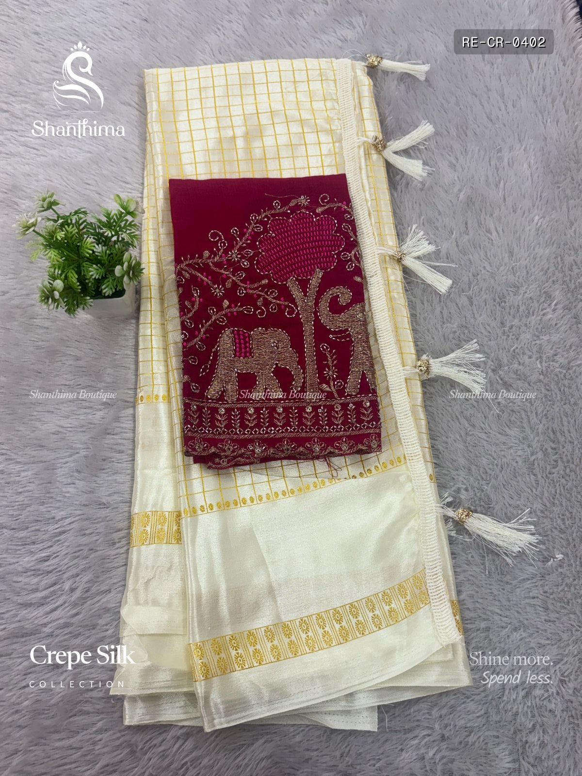 Crepe Silk Checks Chakra Star White Pink
