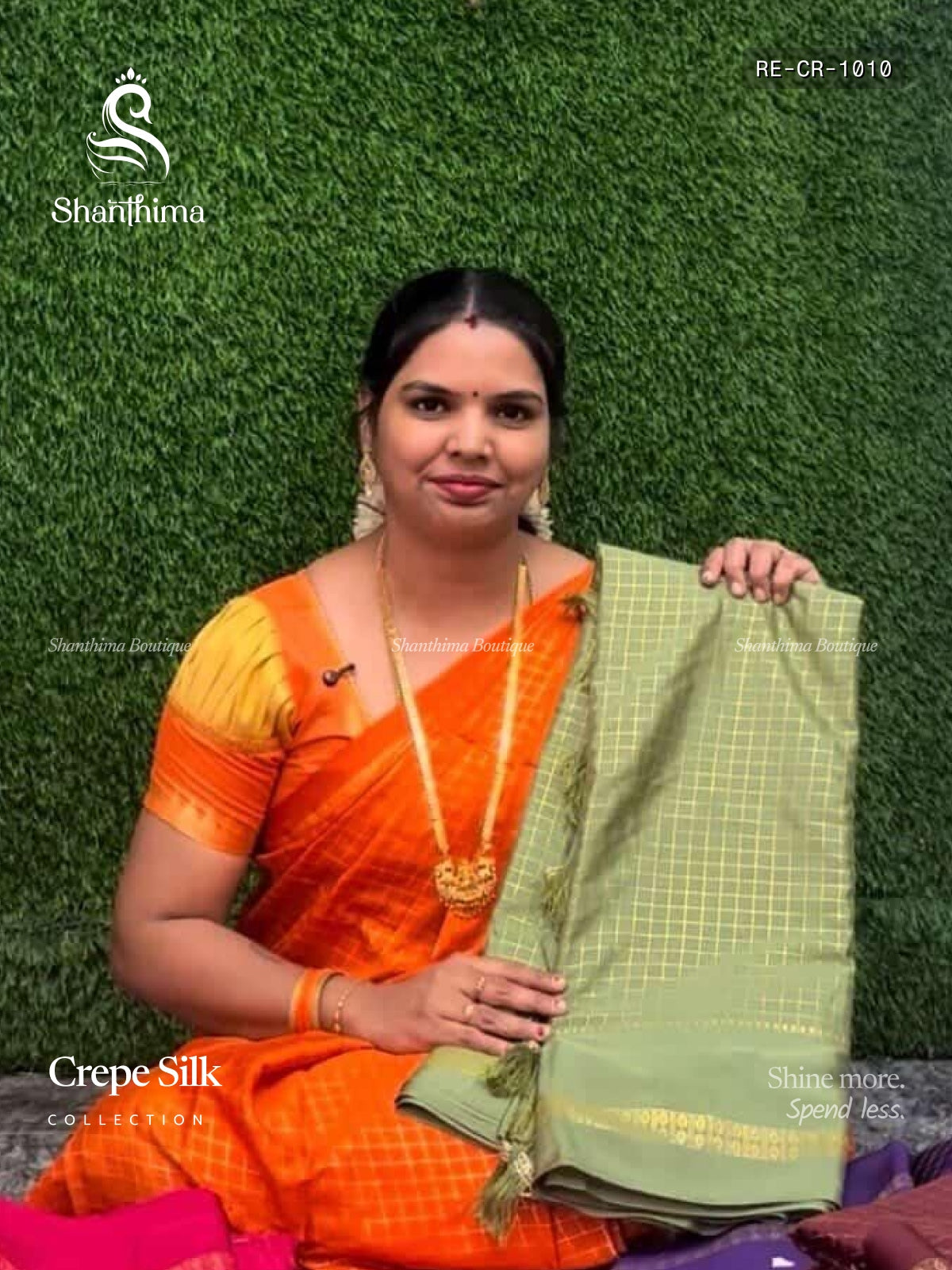 Crepe Silk Checks Chakra Star Green Green