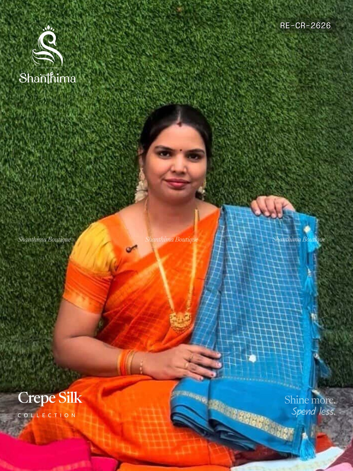 Crepe Silk Checks Chakra Star Rama Blue Rama Blue