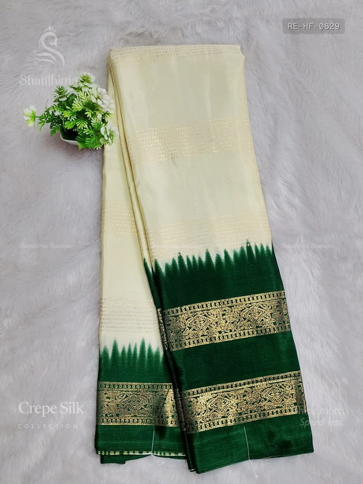 Crepe Silk Horizontal Stripes Flower Sandal Dark Green