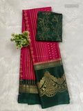 Crepe Silk Print Design Flower Pink Dark Green