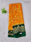 Crepe Silk Print Design Flower Yellow Dark Green