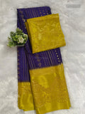 Crepe Silk Print Design Flower Violet Yellow