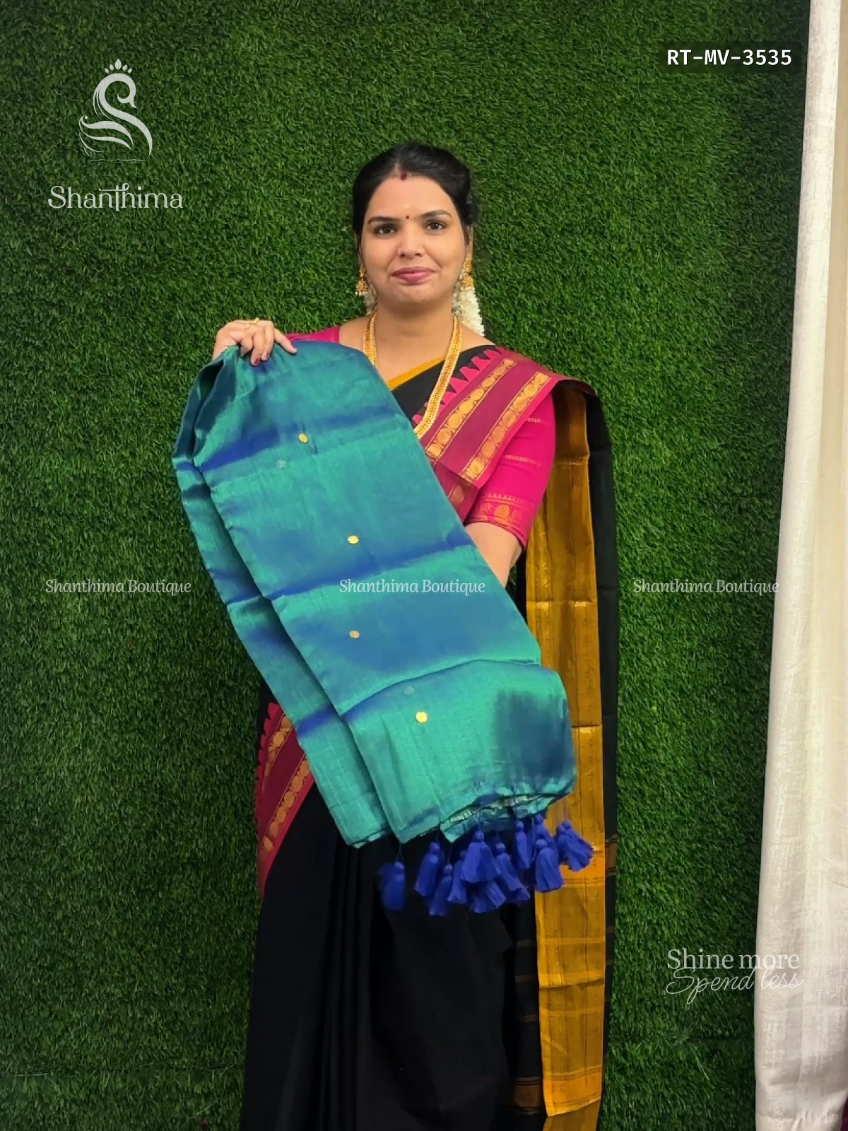 Raga Tissue Mirror Plain Border Peacock Green Peacock Green