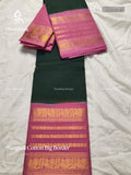 Sungudi Cotton Big Border Plain Peacock Chakra Dark Green Pink