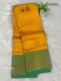 Semi Silk Checks Flower Mango Green
