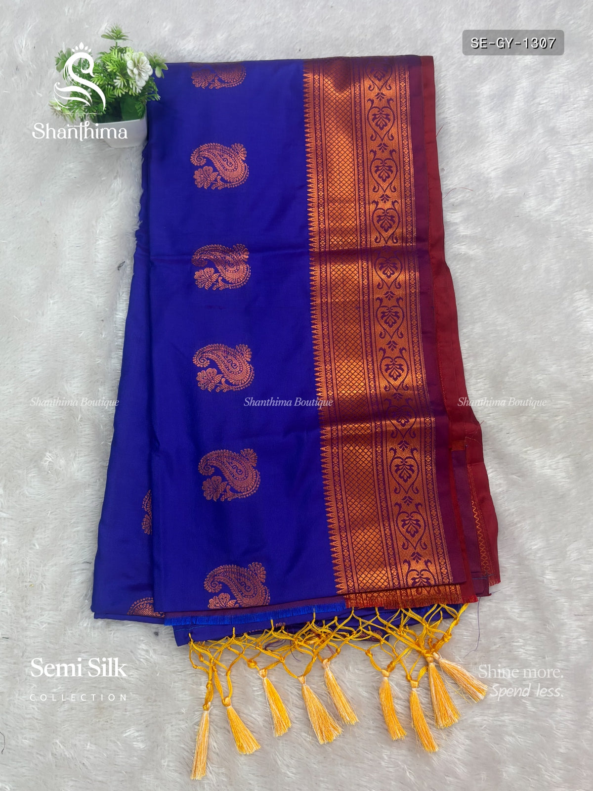 Semi Silk Mango Mango Flower Motif Violet Gold