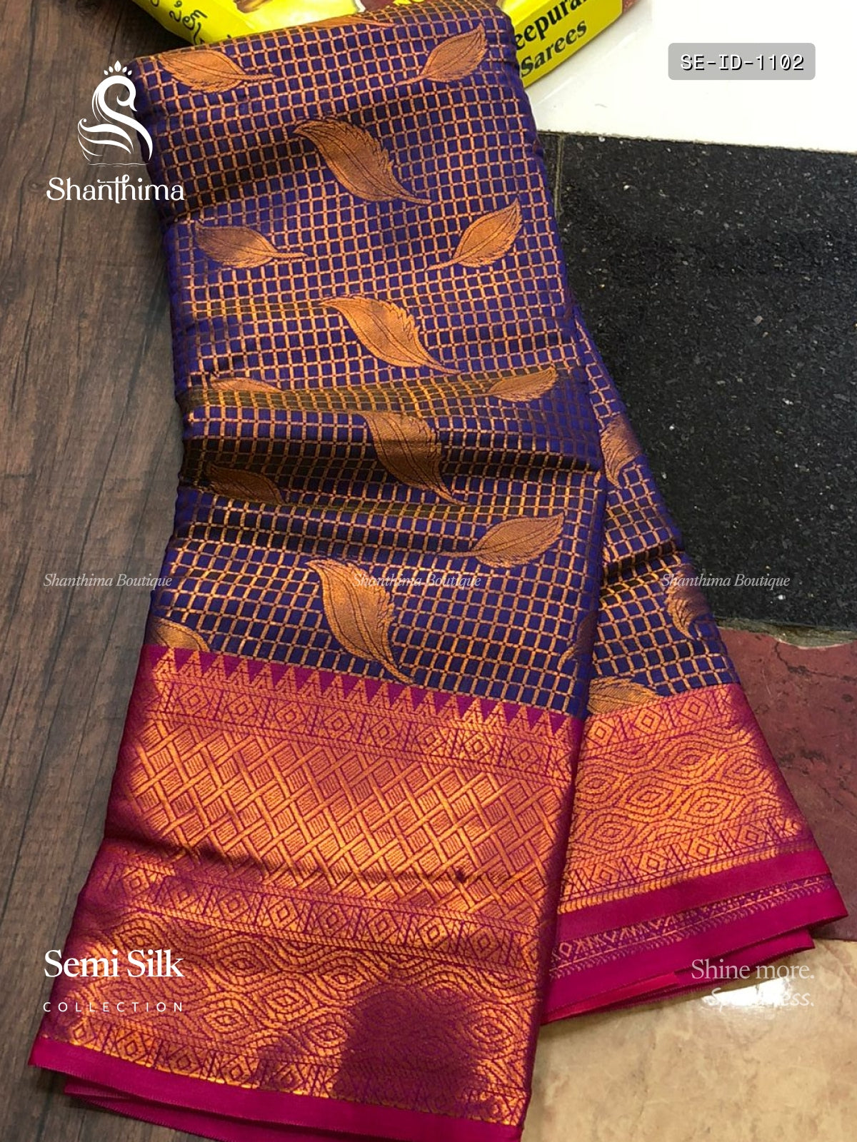 Semi Silk Leaf Diamond Stone Peacock Blue Pink