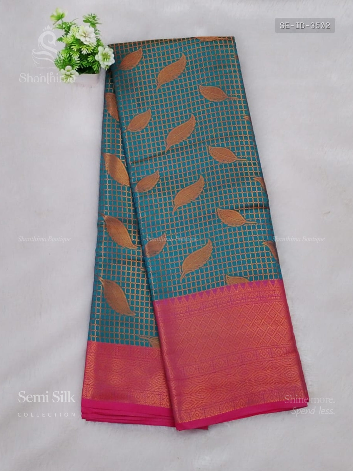 Semi Silk Leaf Diamond Stone Peacock Peacock Green Pink