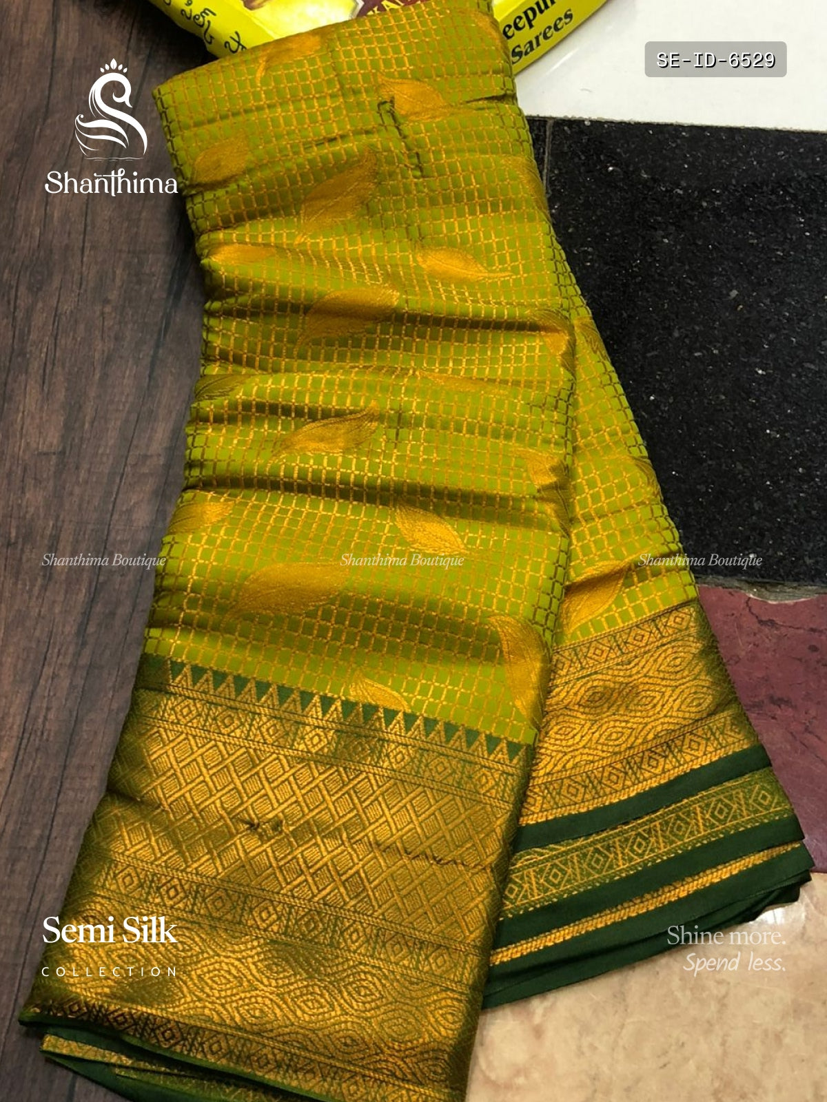 Semi Silk Leaf Diamond Stone Peacock Paasi Green Dark Green
