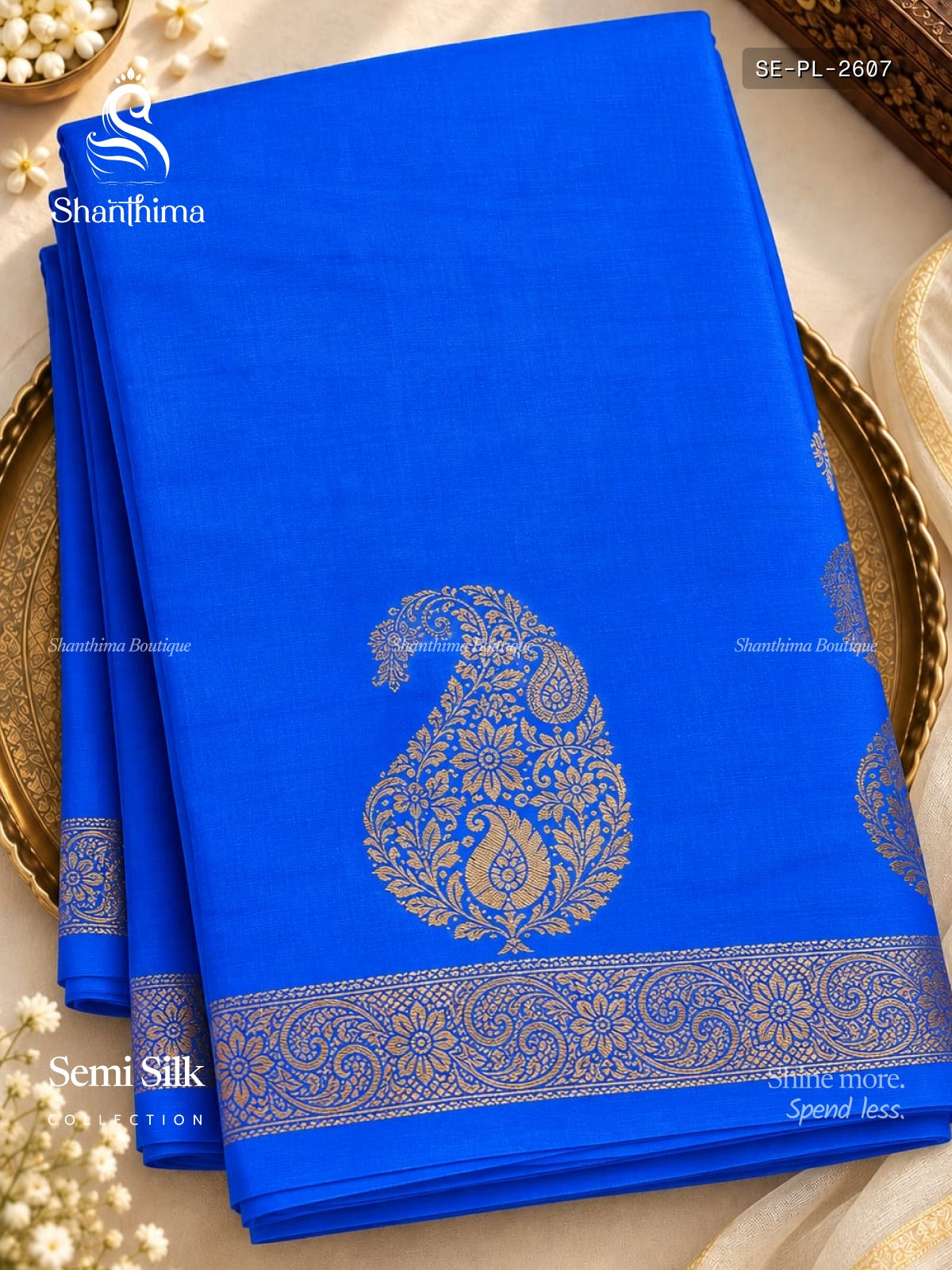 Semi Silk Plain Mango Flower Leaf Rama Blue Gold