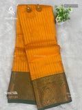 Semi Silk Vertical Stripes Mango Vibrant Orange Dark Green