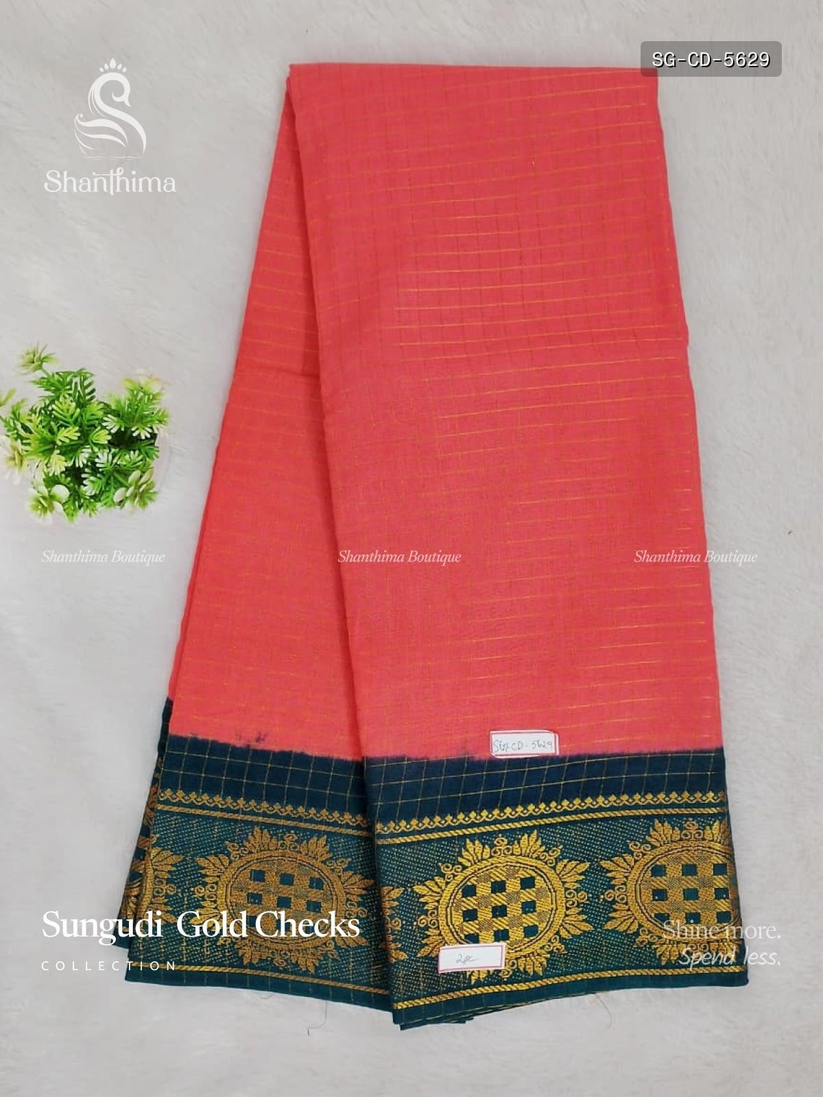 Sungudi Cotton Gold Checks Checks Diamond Stone Peach Dark Green