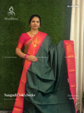 Sungudi Cotton Gold Checks Checks Peacock Green Pink