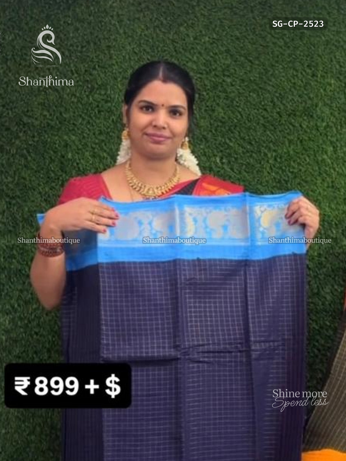Sungudi Cotton Gold Checks Checks Peacock Navy Blue Sky Blue