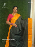 Sungudi Cotton Gold Checks Checks Peacock Dark Green Mango