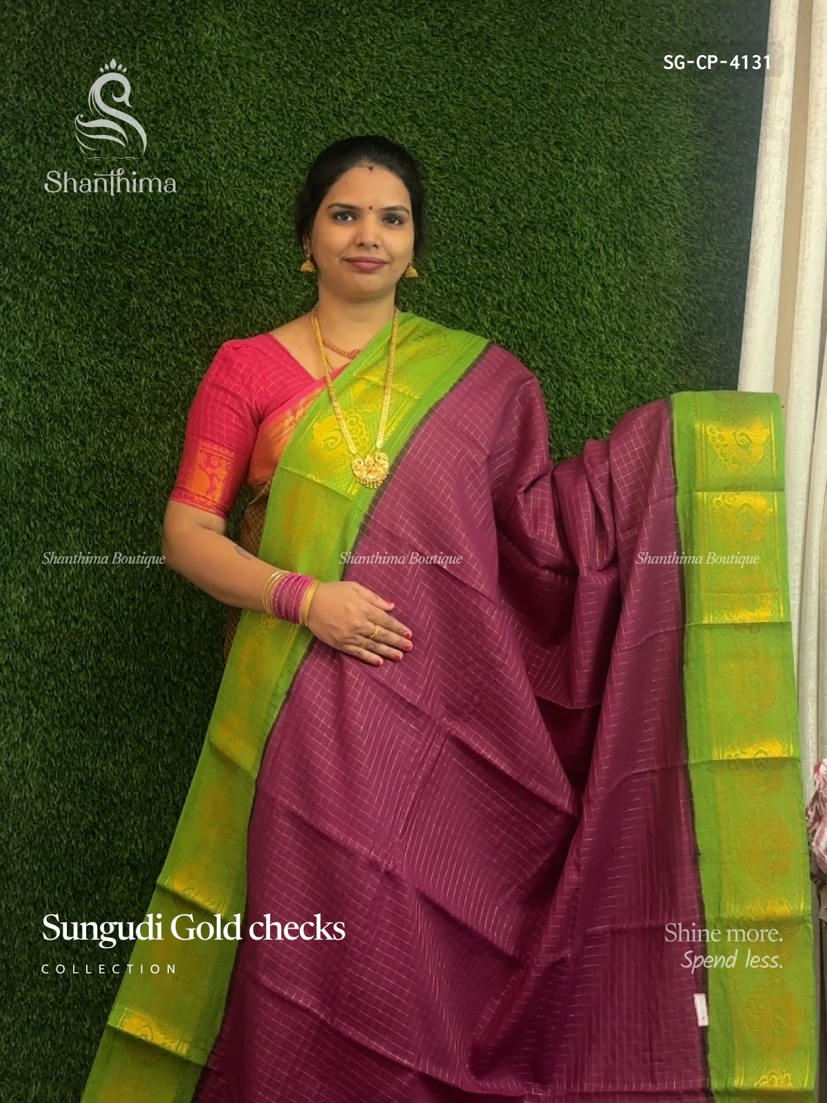 Sungudi Cotton Gold Checks Checks Peacock Maroon Light Green