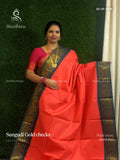 Sungudi Cotton Gold Checks Checks Peacock Peach Dark Green