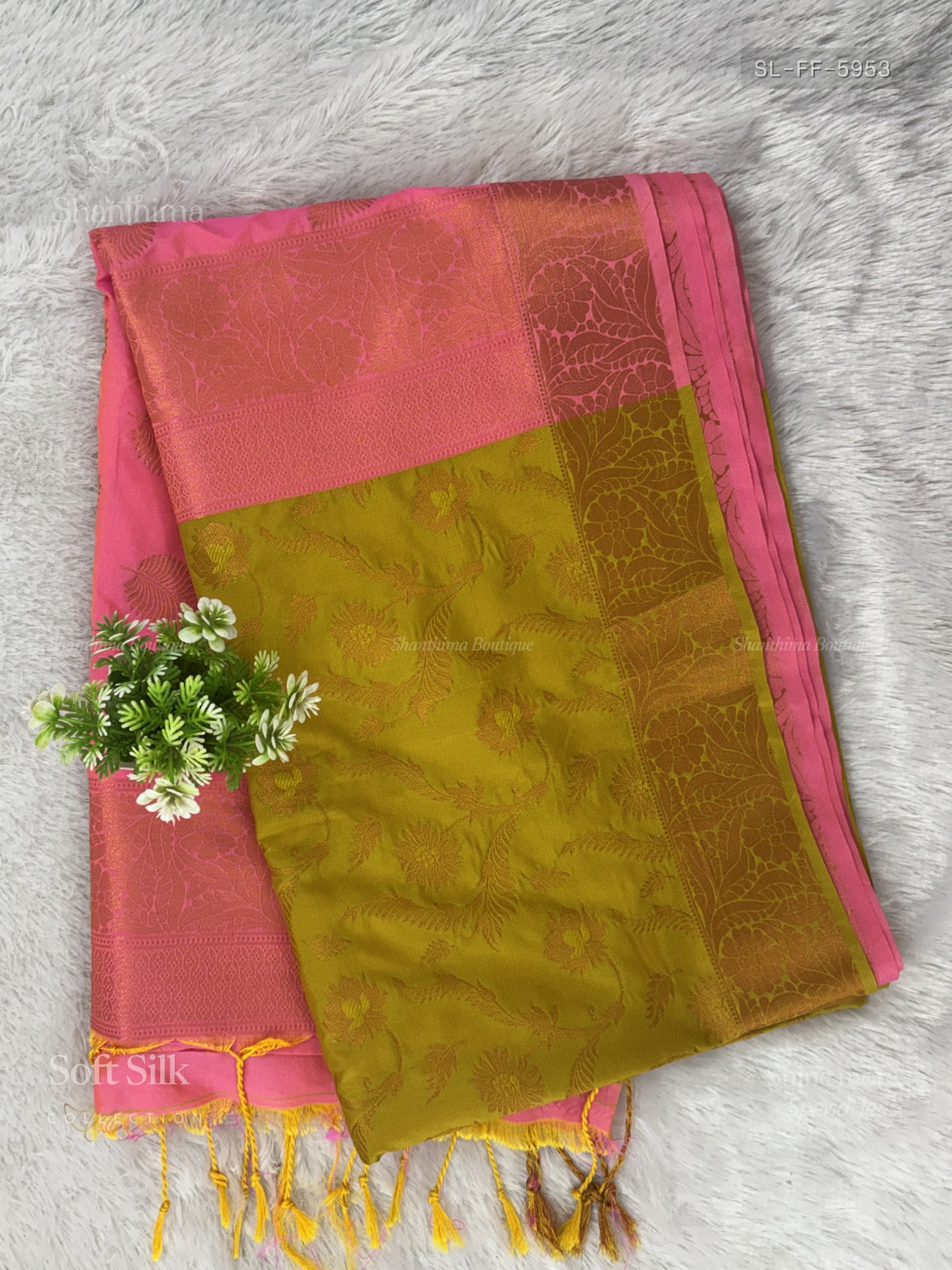 Soft Silk Flowers Flower Dual Shade Pink Olive Green