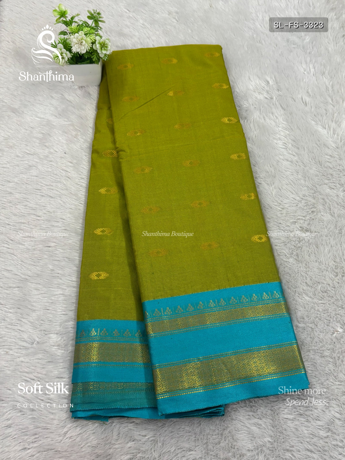 Soft Silk Flowers Stripes Elachi Green Sky Blue