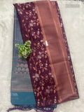 Soft Silk Flowers Stripes Magenta Peacock Blue