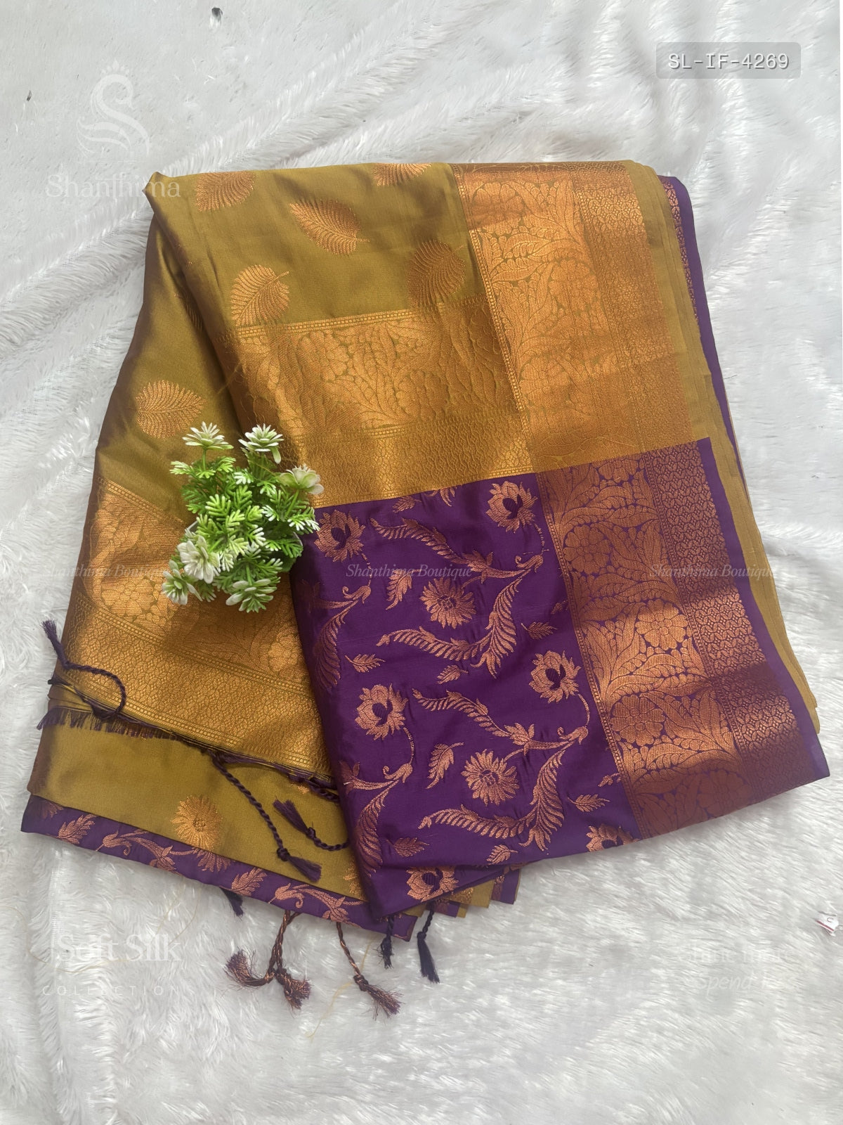 Soft Silk Leaf Flower Dark Voilet  Copper Color