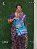 Soft Silk Leaf Mango Flower Motif Peacock Blue Ink Blue